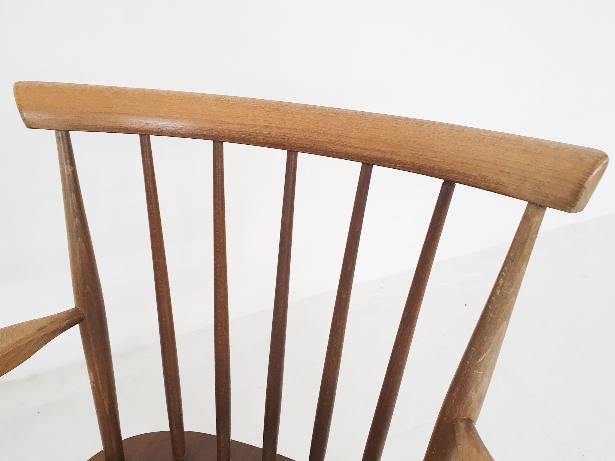 Scandinavian modern spindle back arm chairs, 1960