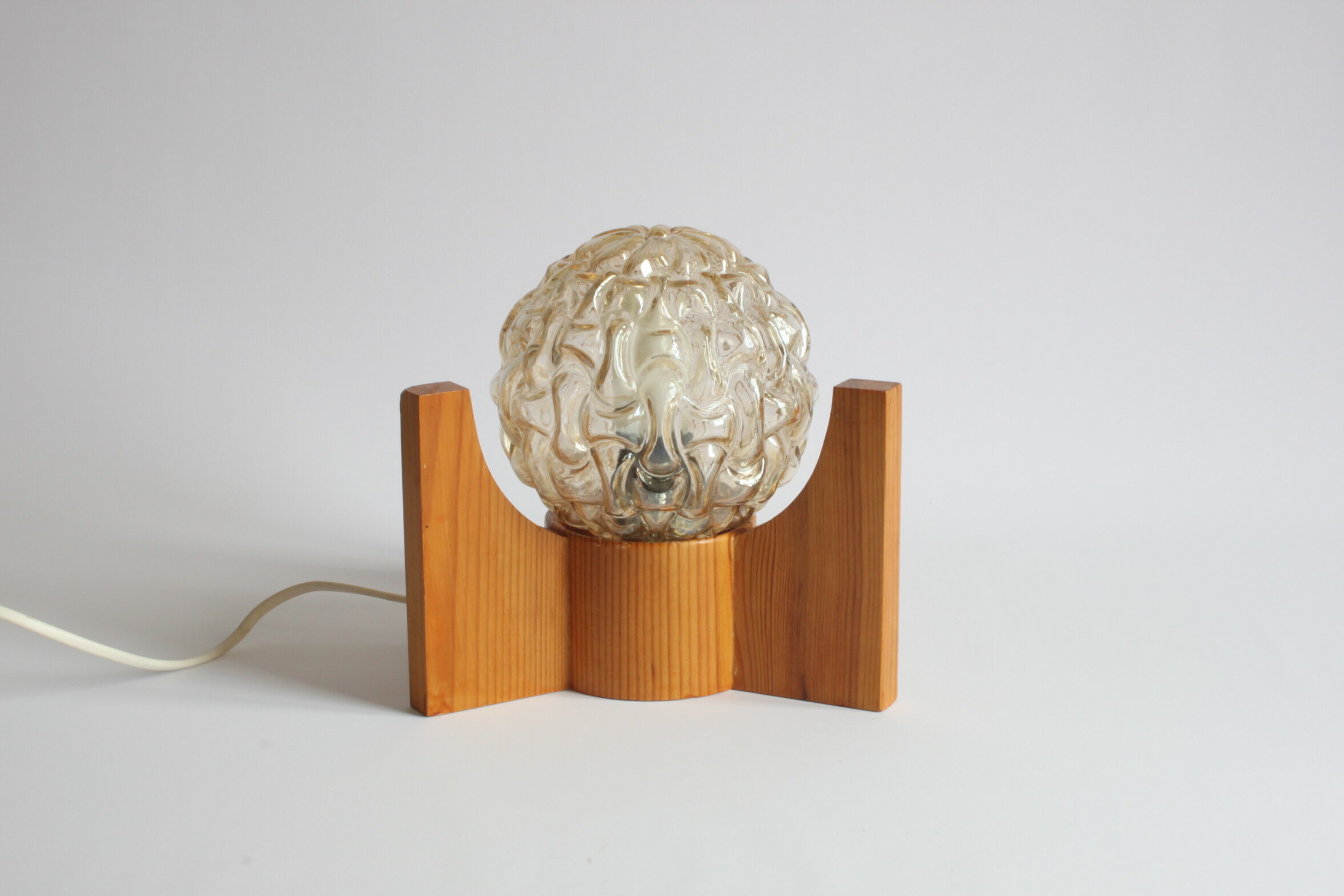 Textured glass ball space age lamp wooden table lamp, 1970s