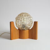 Textured glass ball space age lamp wooden table lamp, 1970s
