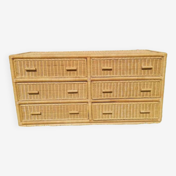 Rattan bamboo chest of drawers 1970 vintage