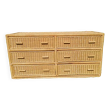 Rattan bamboo chest of drawers 1970 vintage