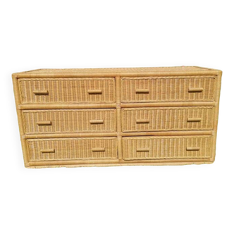 Rattan bamboo chest of drawers 1970 vintage