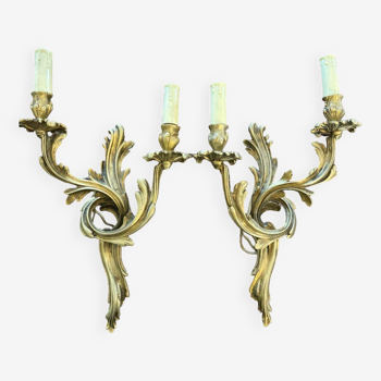 Pair of wall lights with Louis XV style gilded bronze bulbs