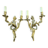 Pair of wall lights with Louis XV style gilded bronze bulbs
