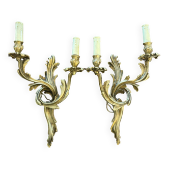 Pair of wall lights with Louis XV style gilded bronze bulbs