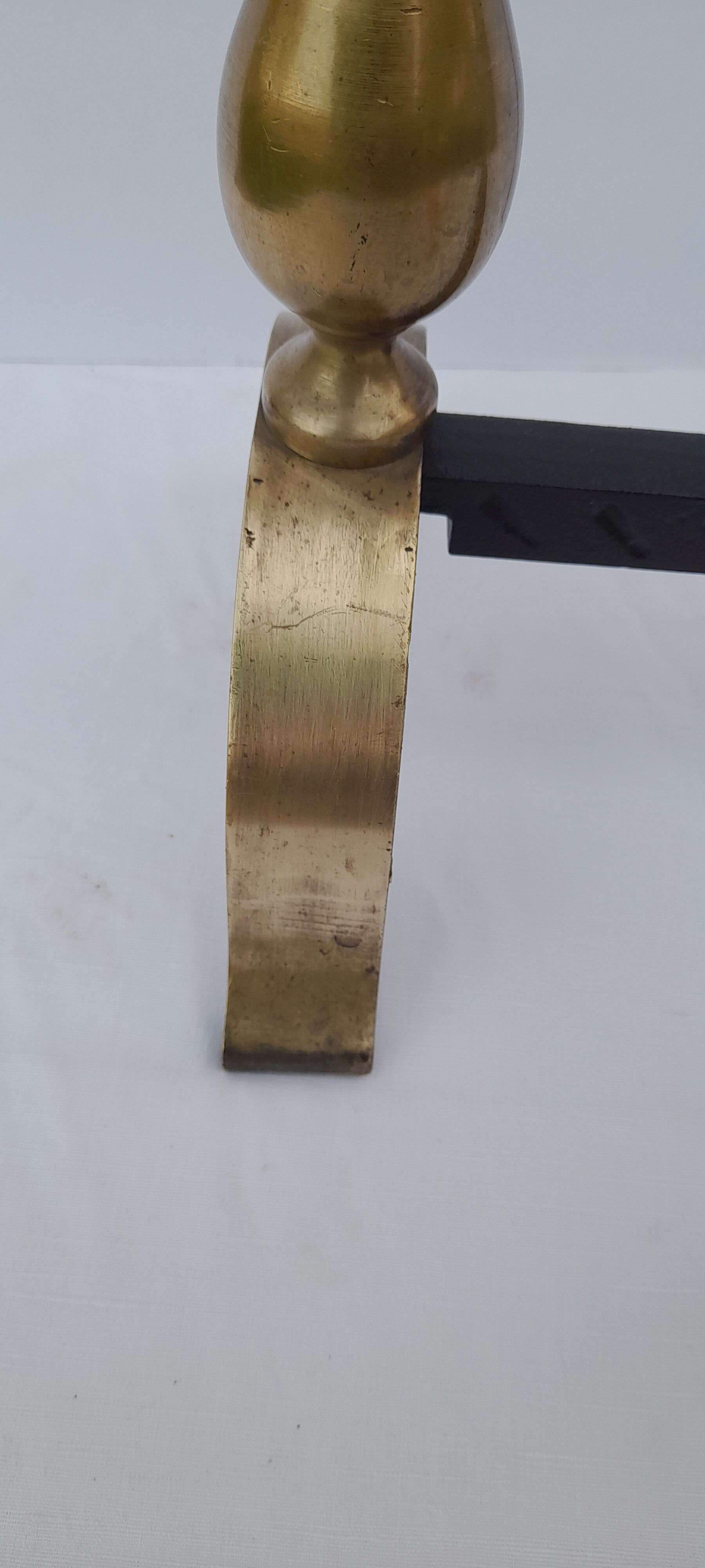 Pair of brass and black wrought iron chenets