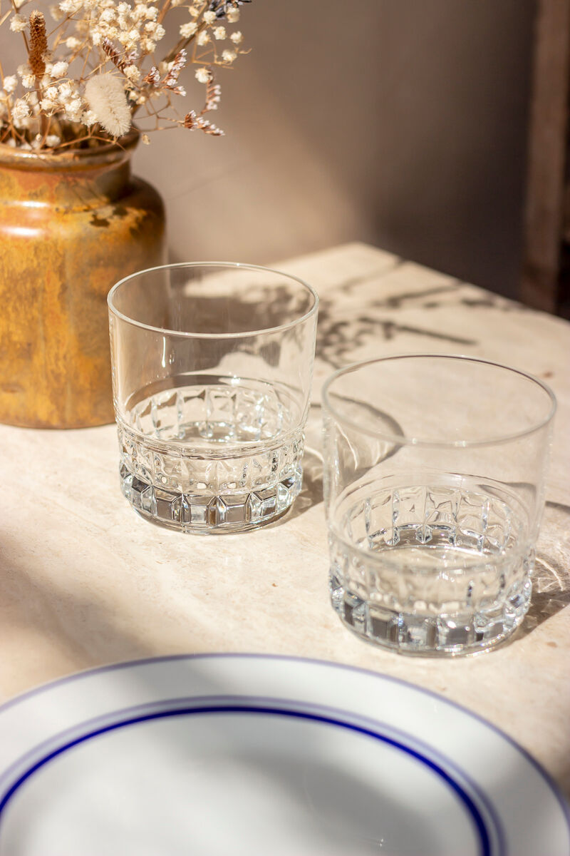 2 verres à whisky décor géométrique