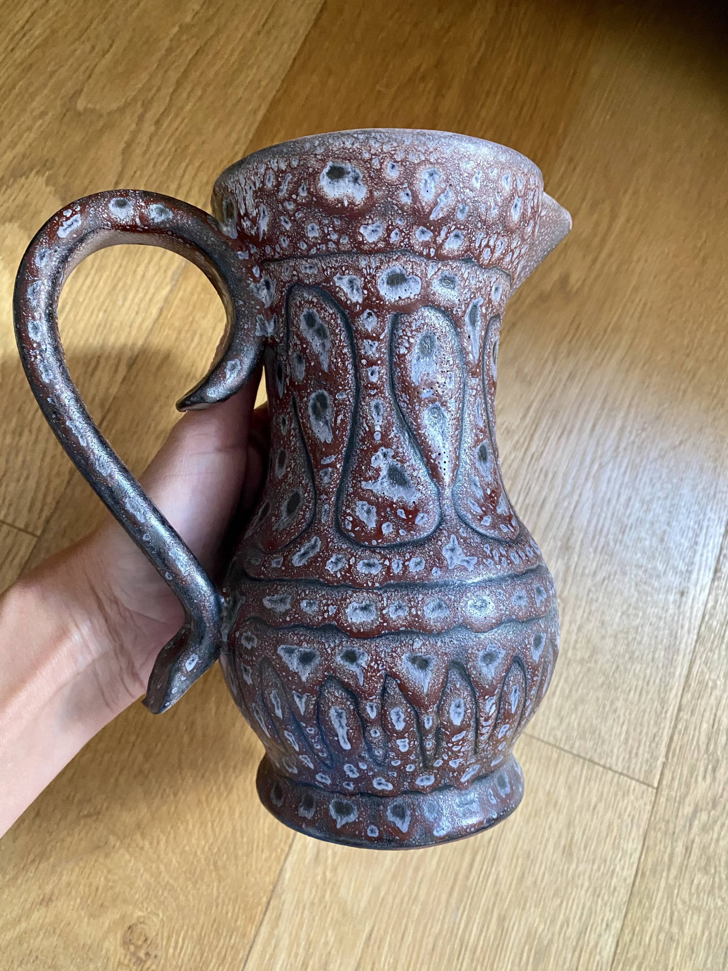 Pitcher Jean Austruy ceramic Vallauris burgundy