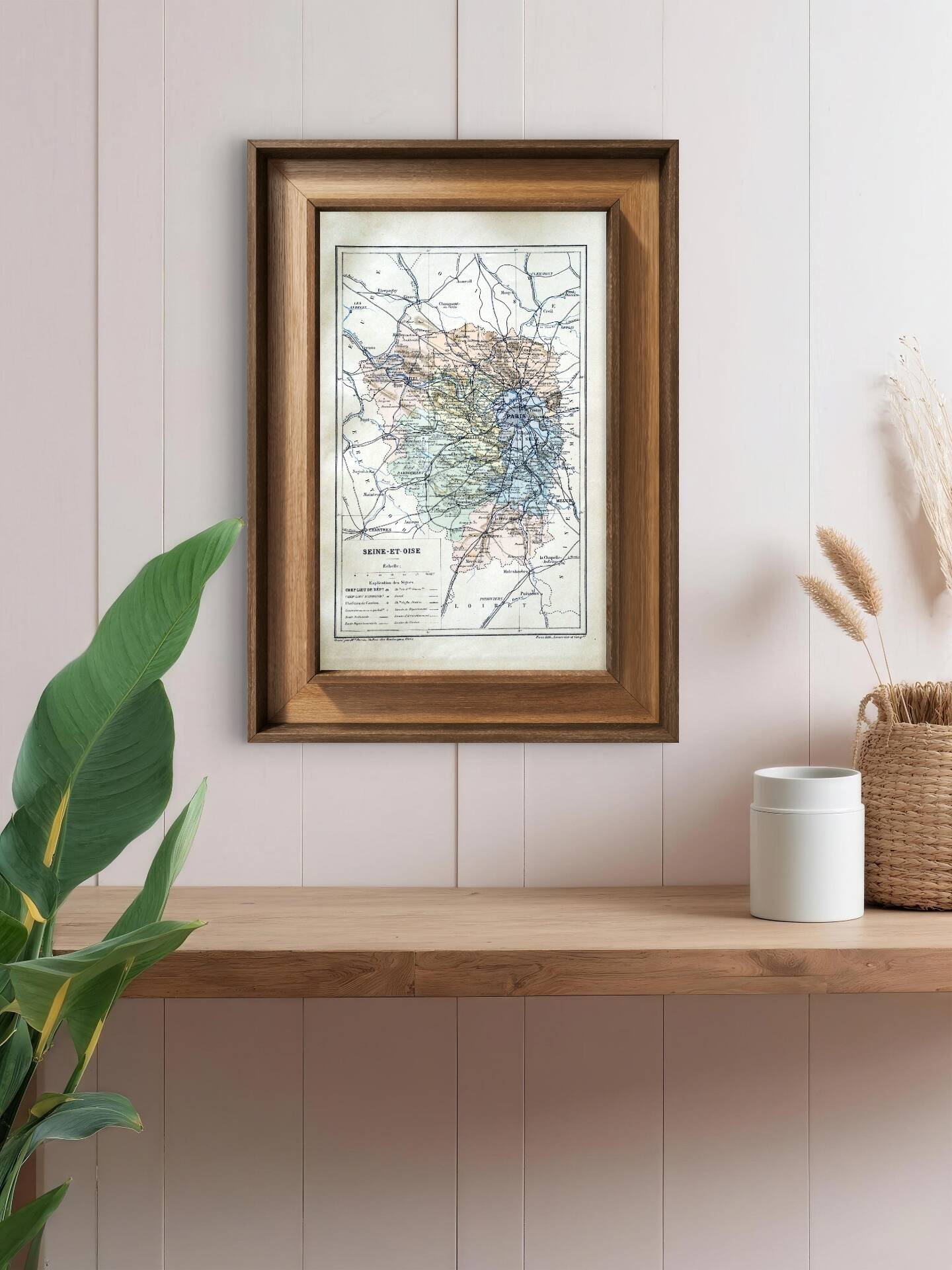 Map of Seine-et-Oise, France. Antique printed in 1889.