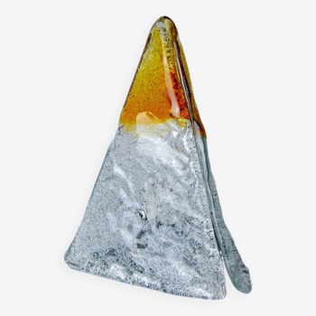 Lampe "Pyramide" par Mazzega, verre de Murano givré orange, Italie, 1970