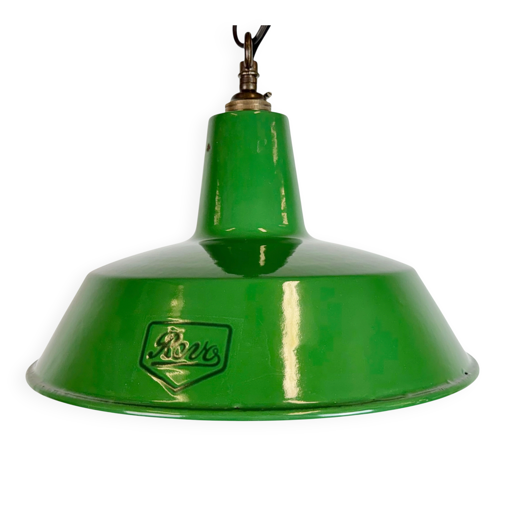 Industrial Green Enamel Factory Pendant Lamp from Revo, 1950s