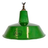 Suspension industrielle en tôle émaillée verte de l'usine Revo, années 1950
