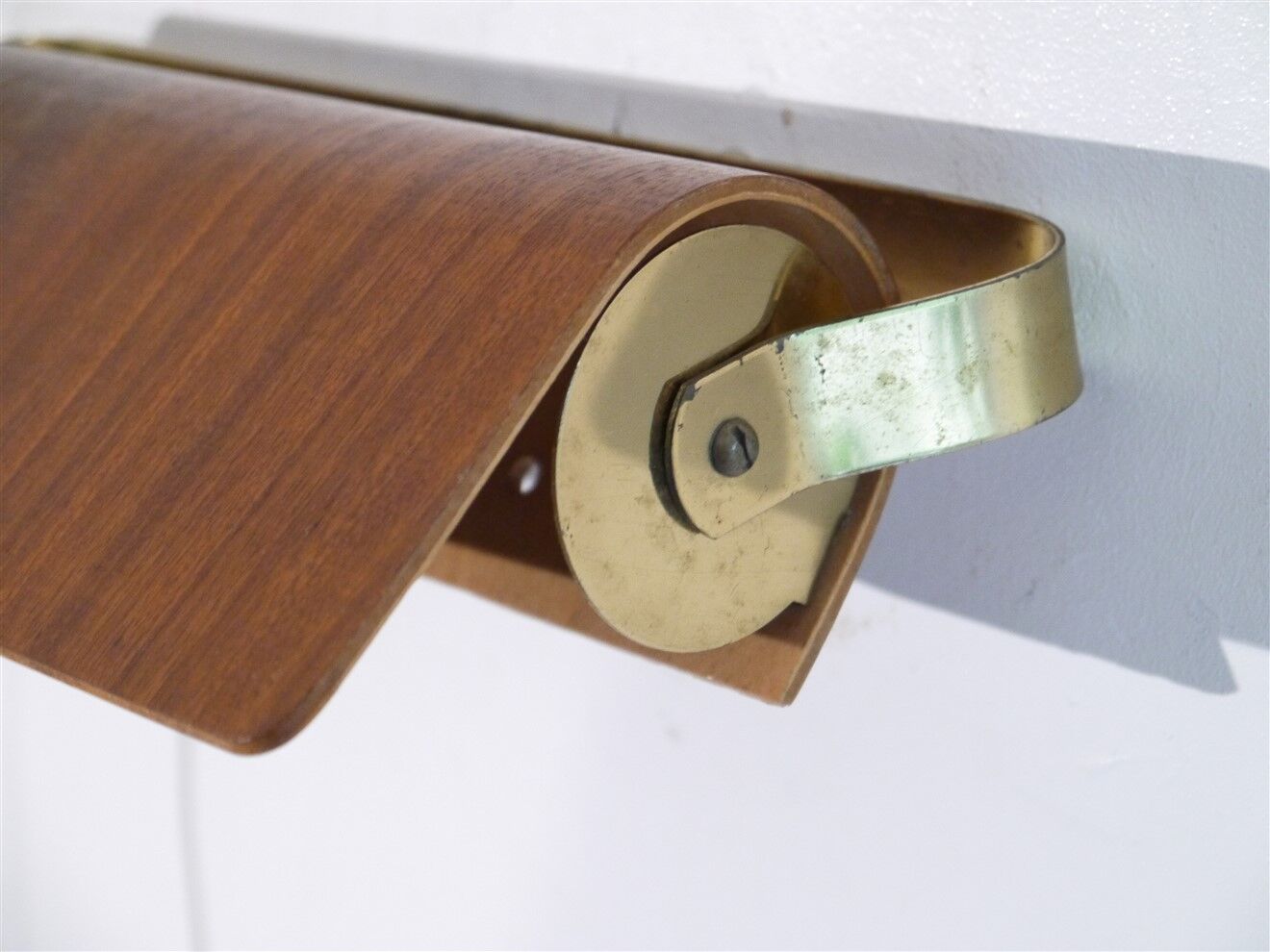 Pair of Scandinavian wall lamps in wood and brass 1960