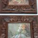 Pair of oils on cardboard with carved wooden frame. Spain 1950s.