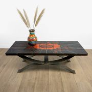 Ferlor International coffee table in brushed steel and ceramic from the 1970s.
