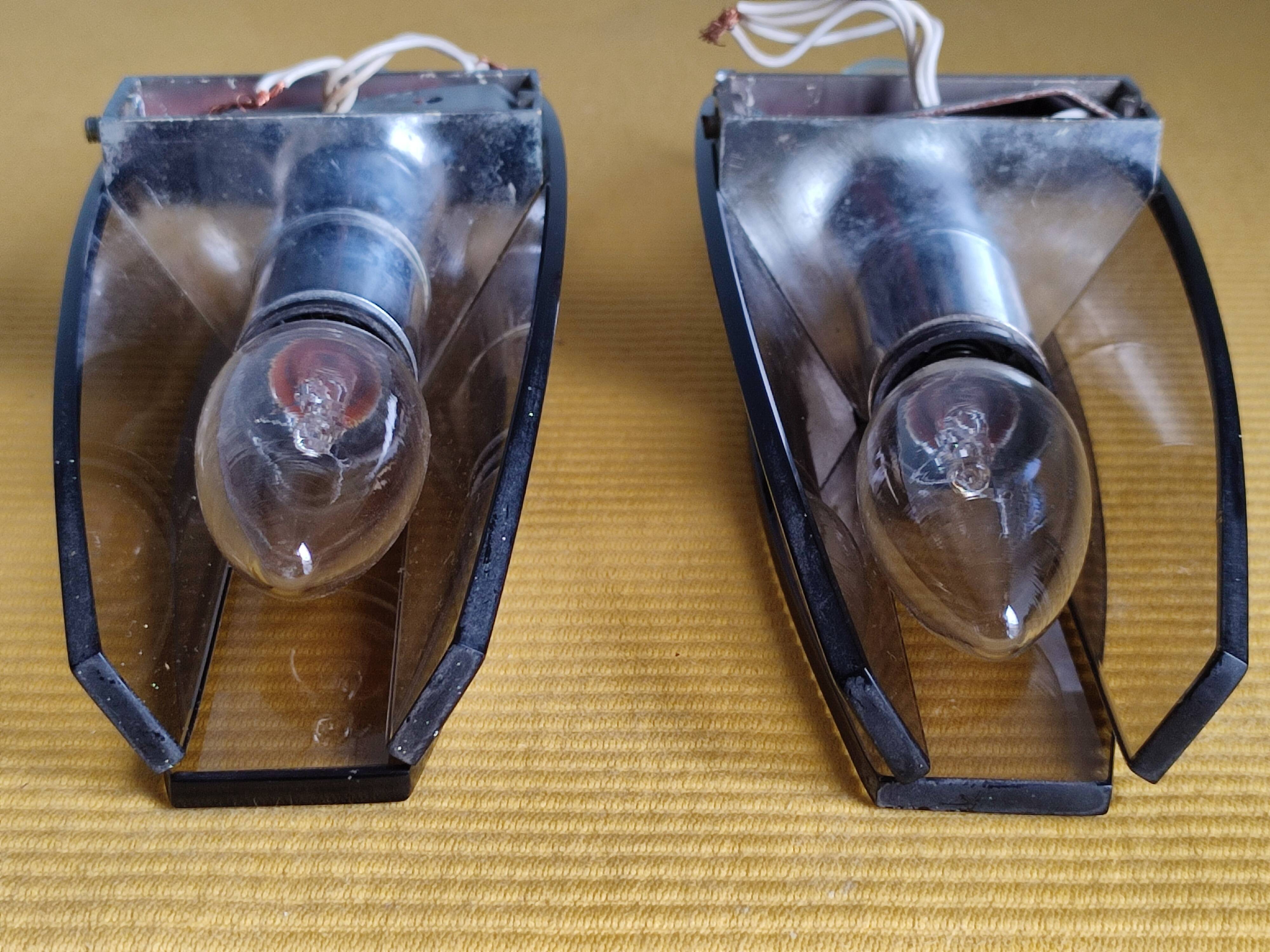 Pair of vintage design double fires smoked glass
