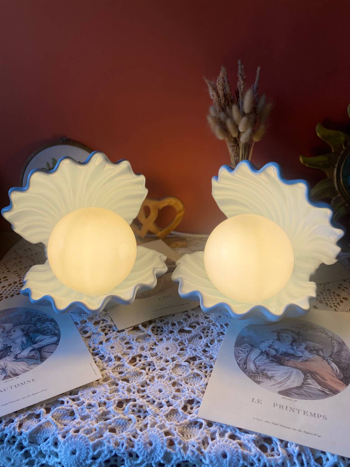 Rare pair of vintage shell lamps
