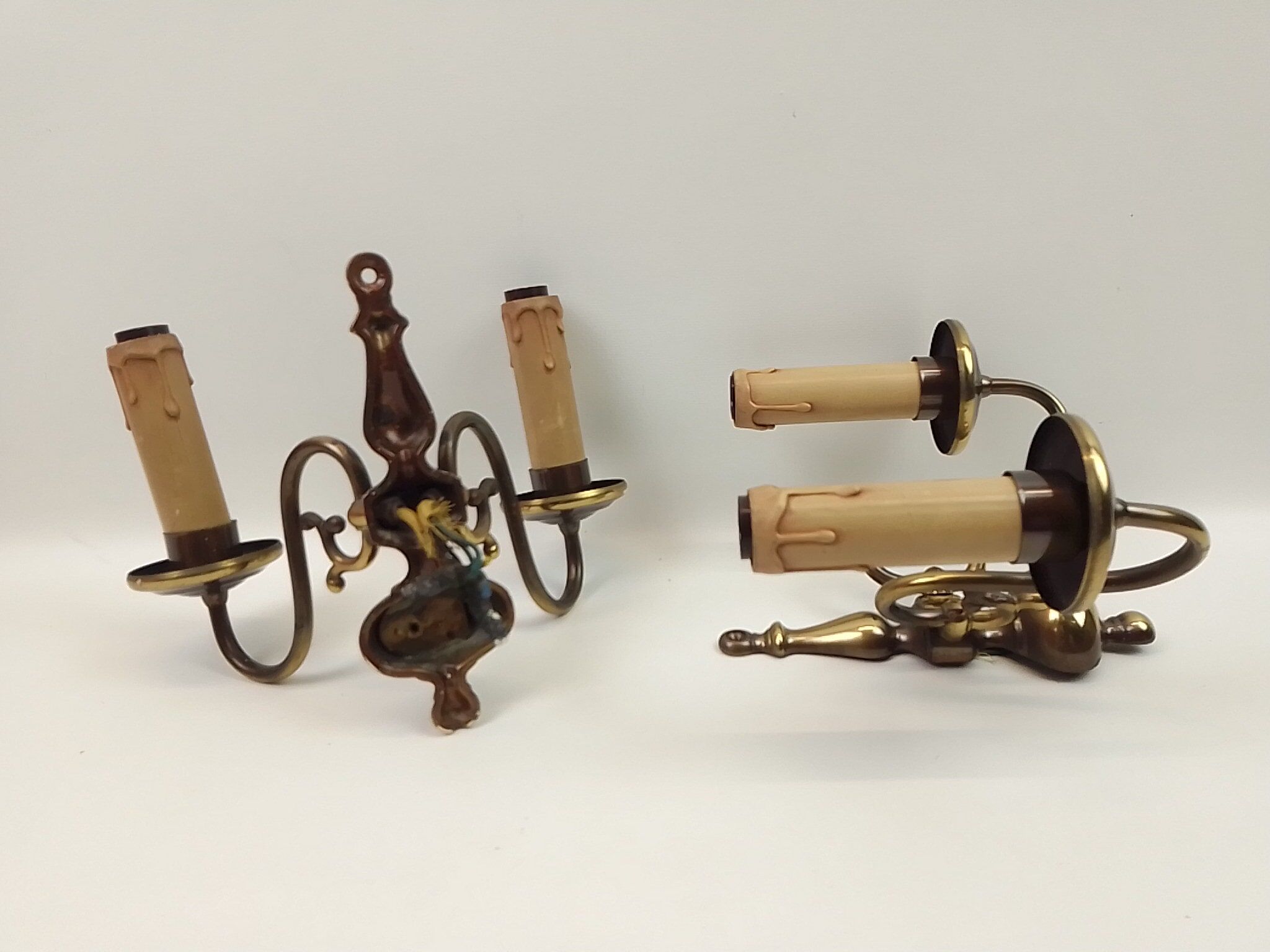 Pair of brass wall sconces 2 lights