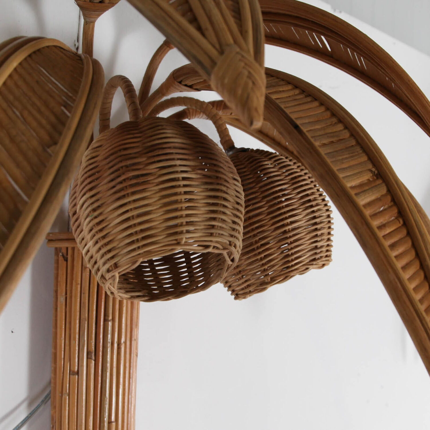 Pair of large "coconut/palm" wall lights in rattan