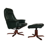 Fauteuil relax lounge cuir et ottoman