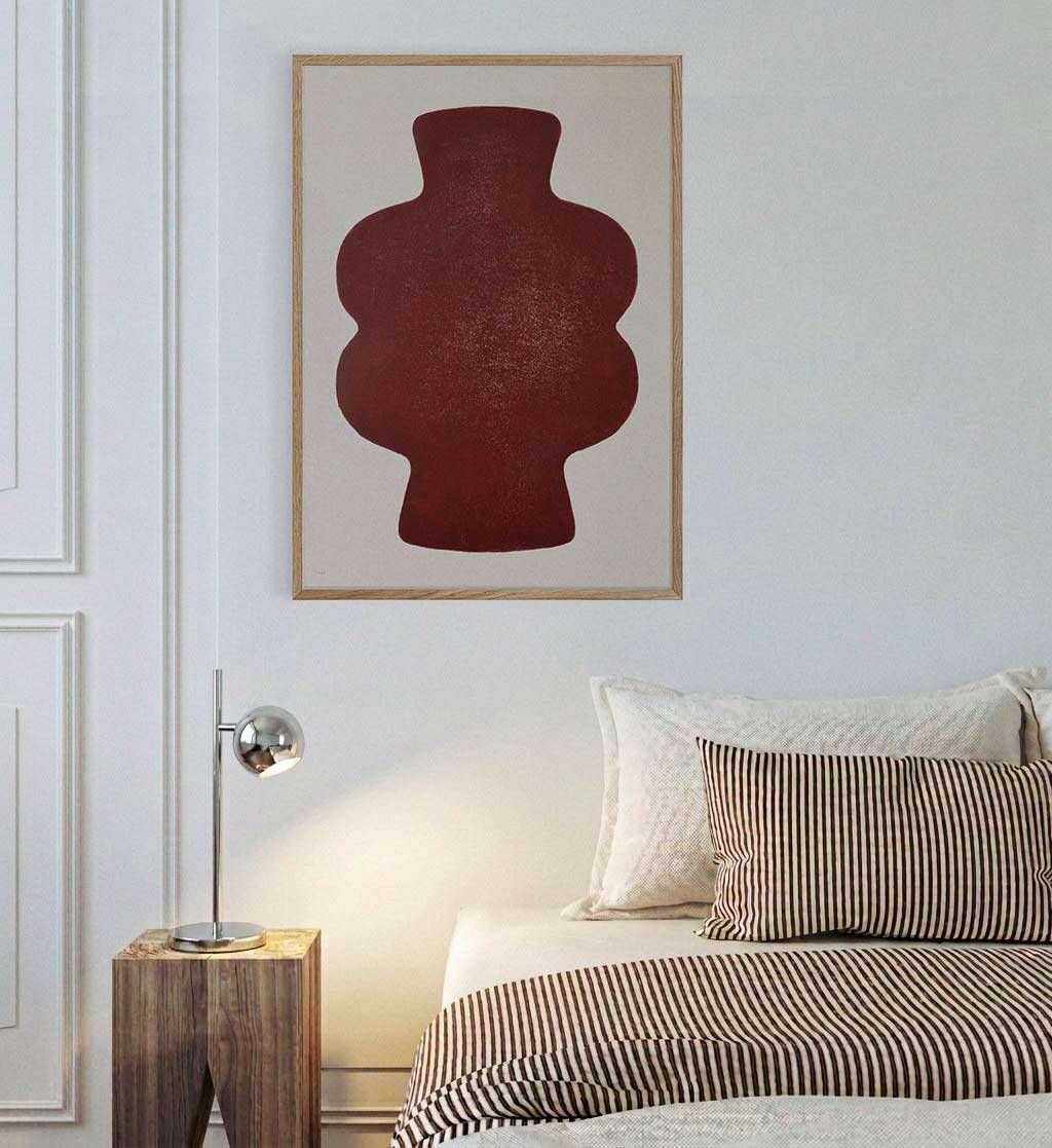 Peinture sur papier rouge cerise signée Eawy