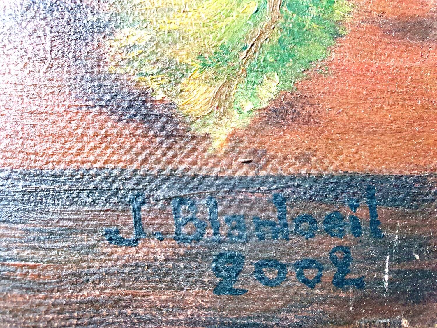 Fruit basket painting with apples and grapes signed Blanloeil.