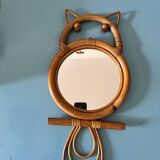 cat or owl rattan mirror from the 70s
