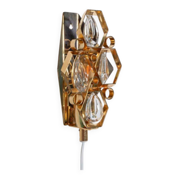 Applique murale vintage en laiton et cristal des années 60, lampe Regency en laiton