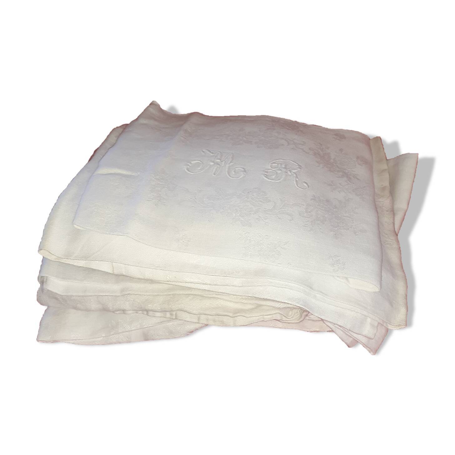 15 white damask towels with mongram