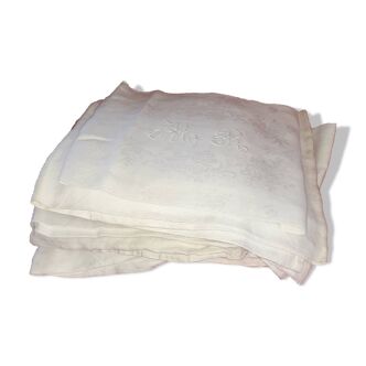 15 serviettes damassées blanches avec mongramme