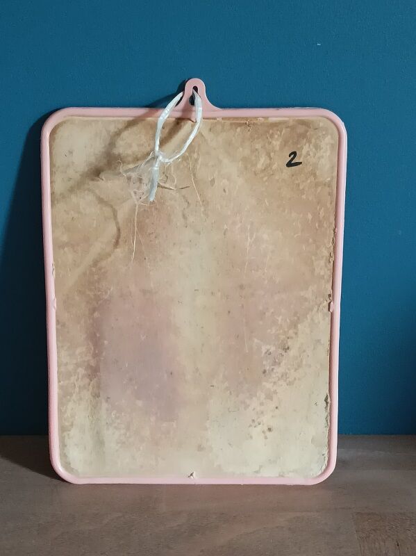 Barber mirror pink plastic surround 18x24cm