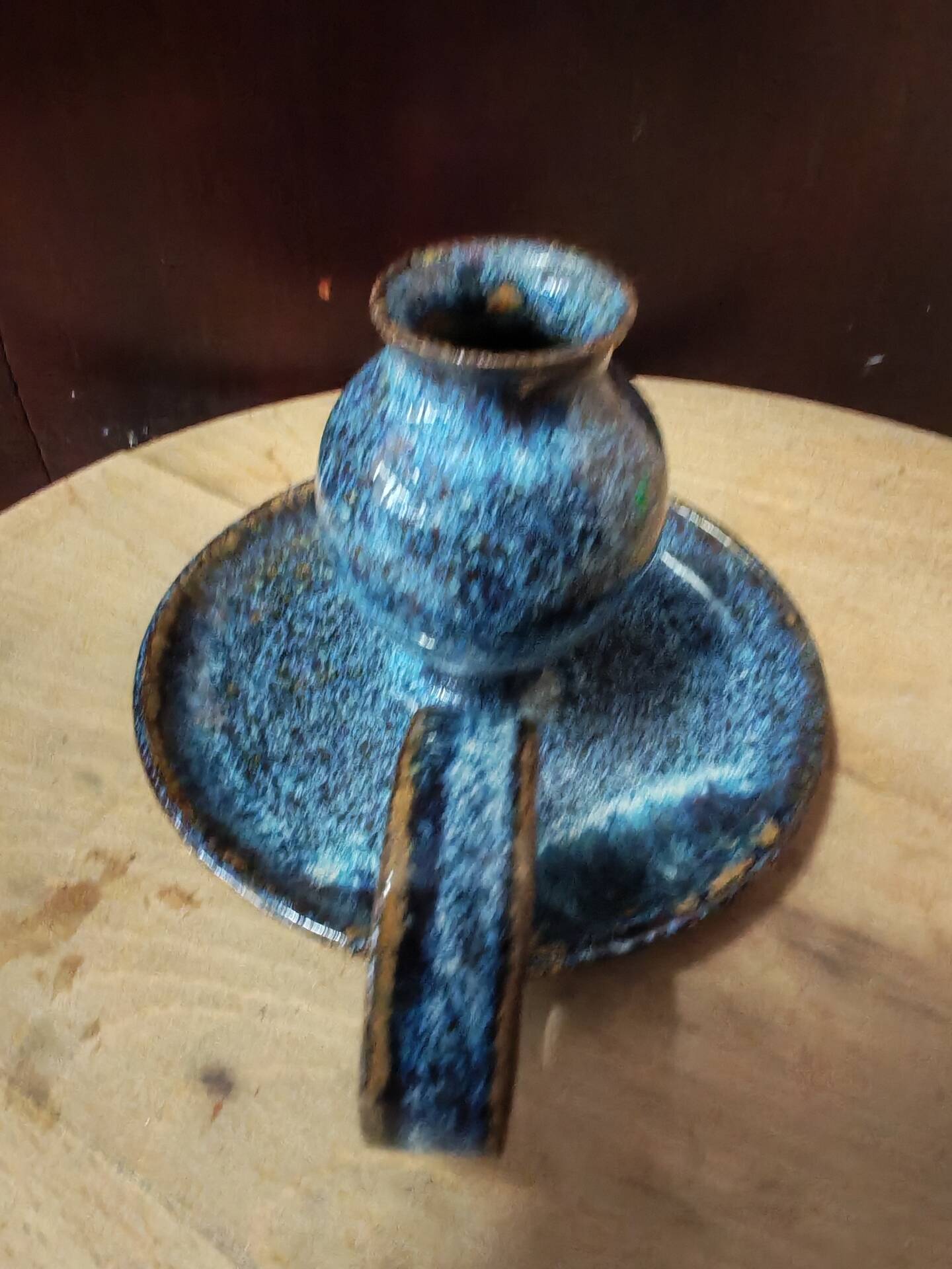 Pair of speckled glazed ceramic candle holders rat of the cellar