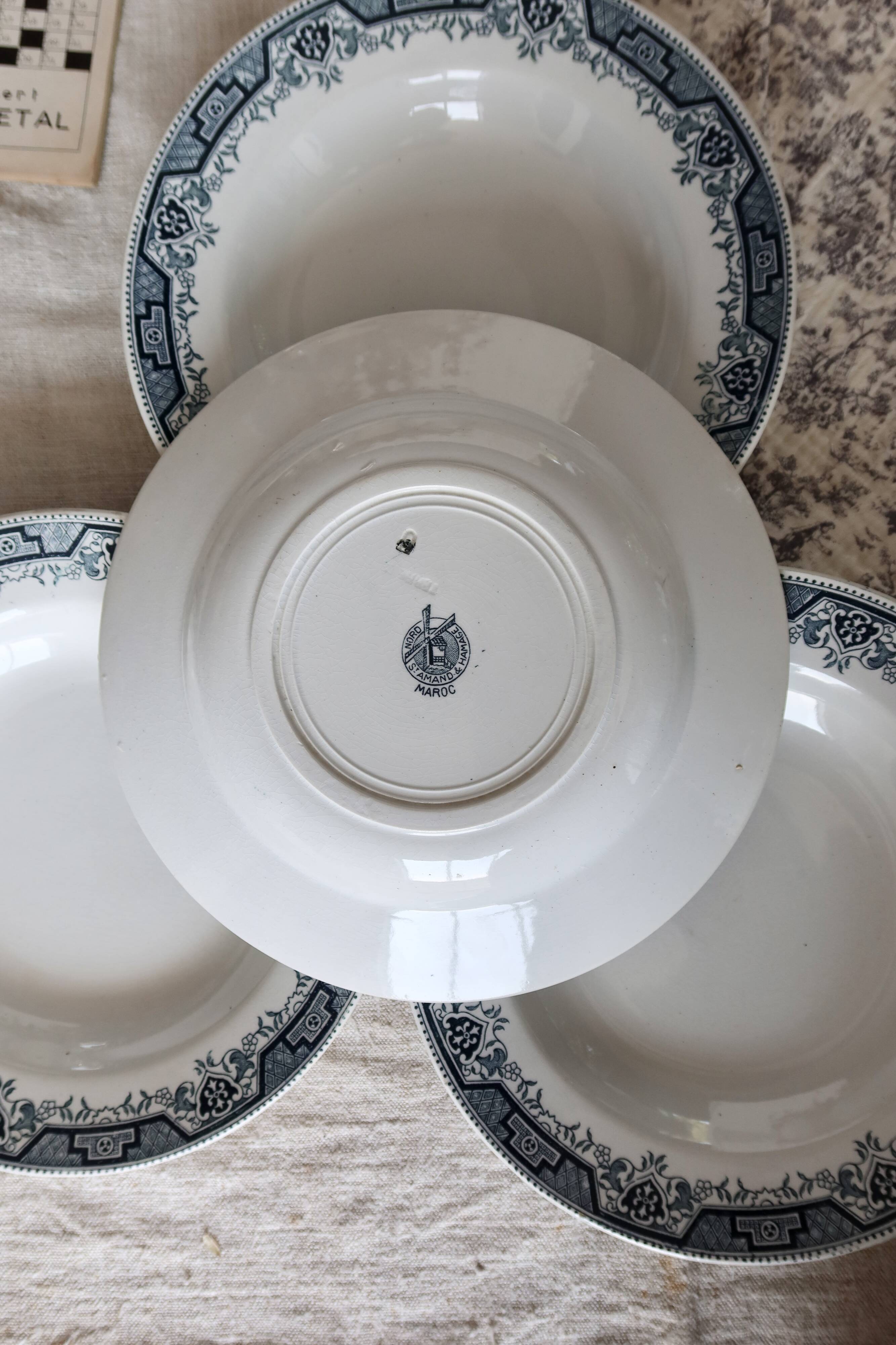 4 vintage deep plates in ironstone, Morocco model - Moulin des Loups
