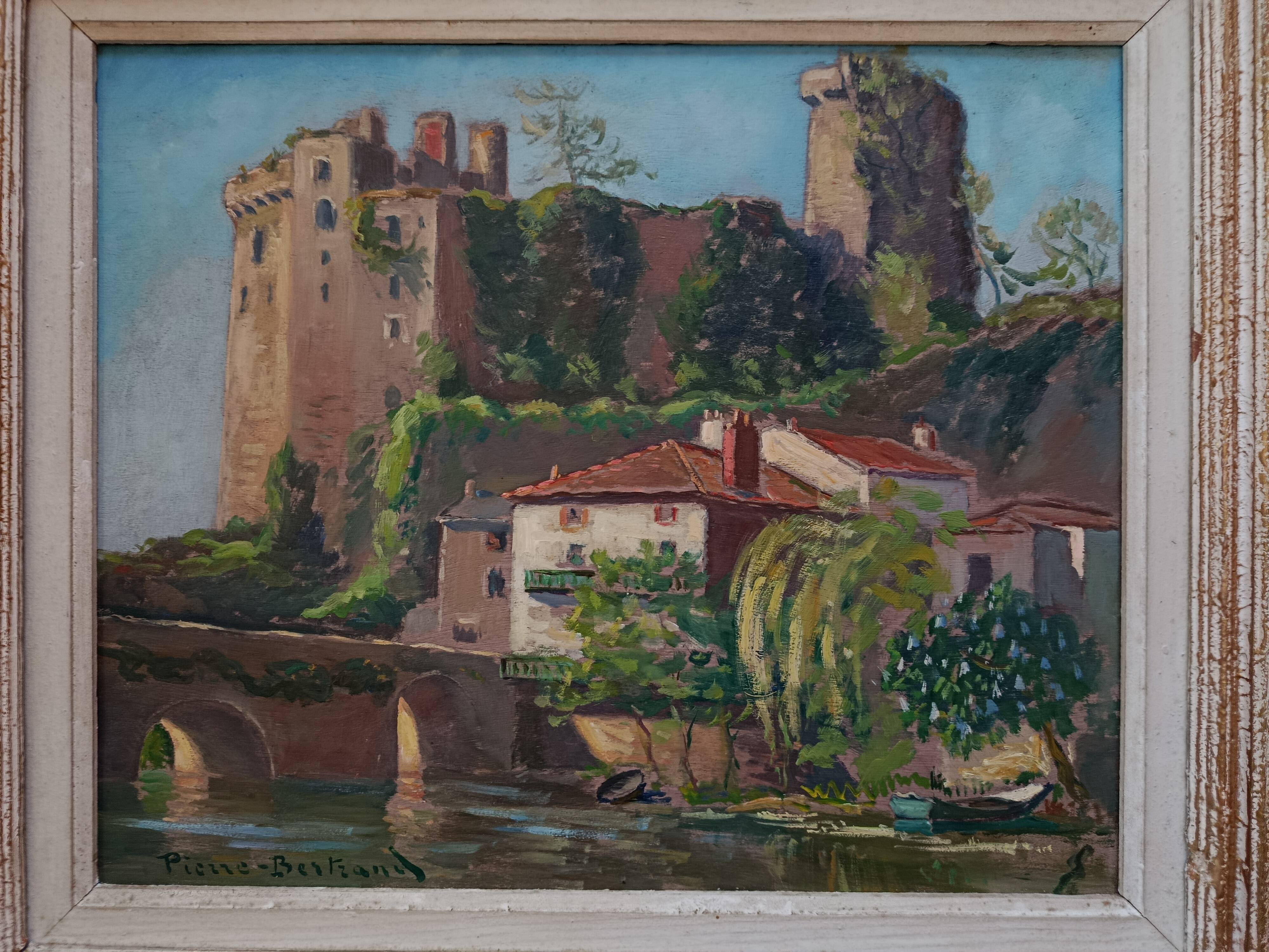 Oil on wood panel CHATEAU DE CLISSON 44 by PIERRE BERTRAND, frame 1940