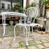 Garden furniture in white wrought iron and beveled glass early twentieth century