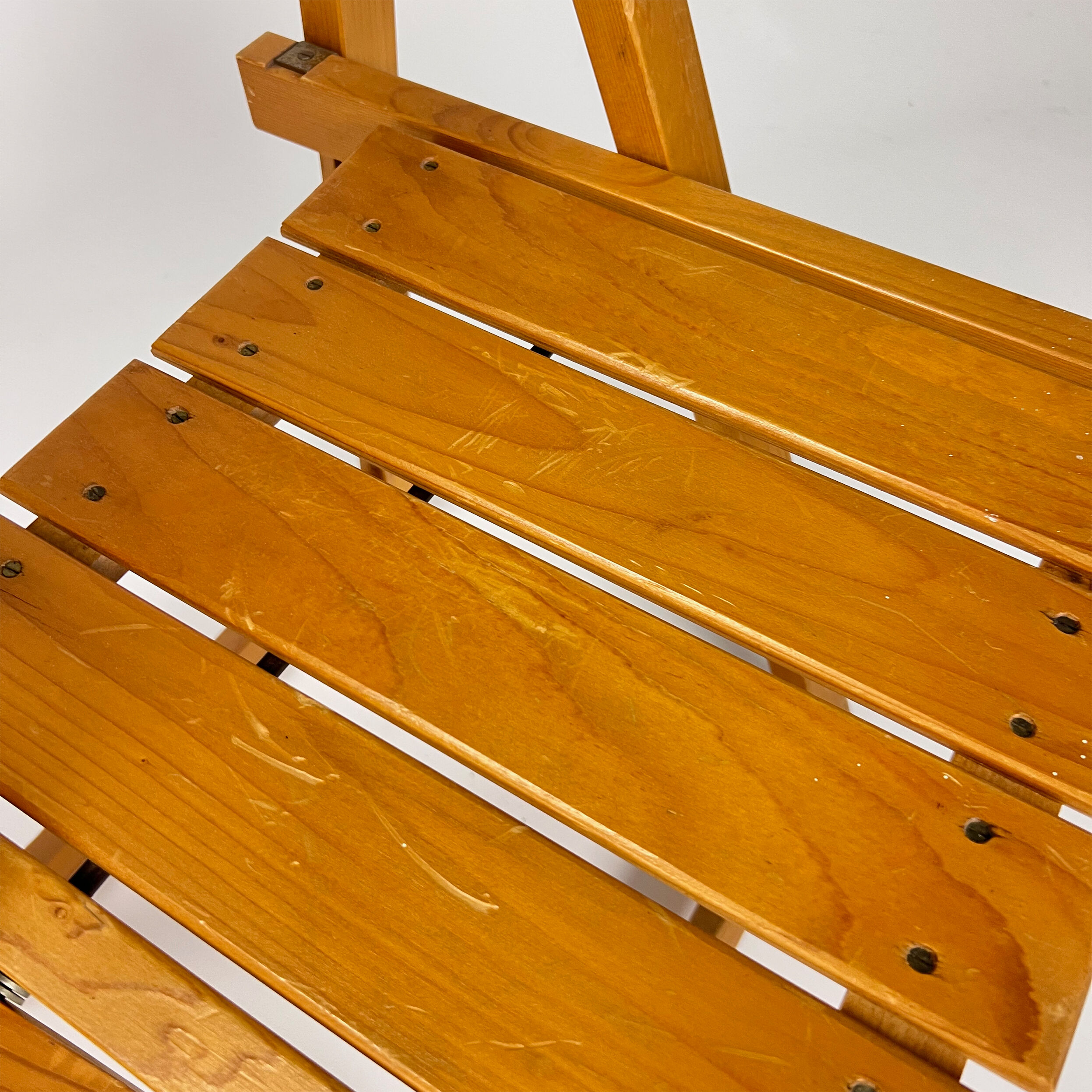 Set of 4 Italian Birchwood Folding Chairs, 1970s