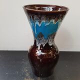 Old vase vallauris fady large model ceramic brown blue drips vintage
