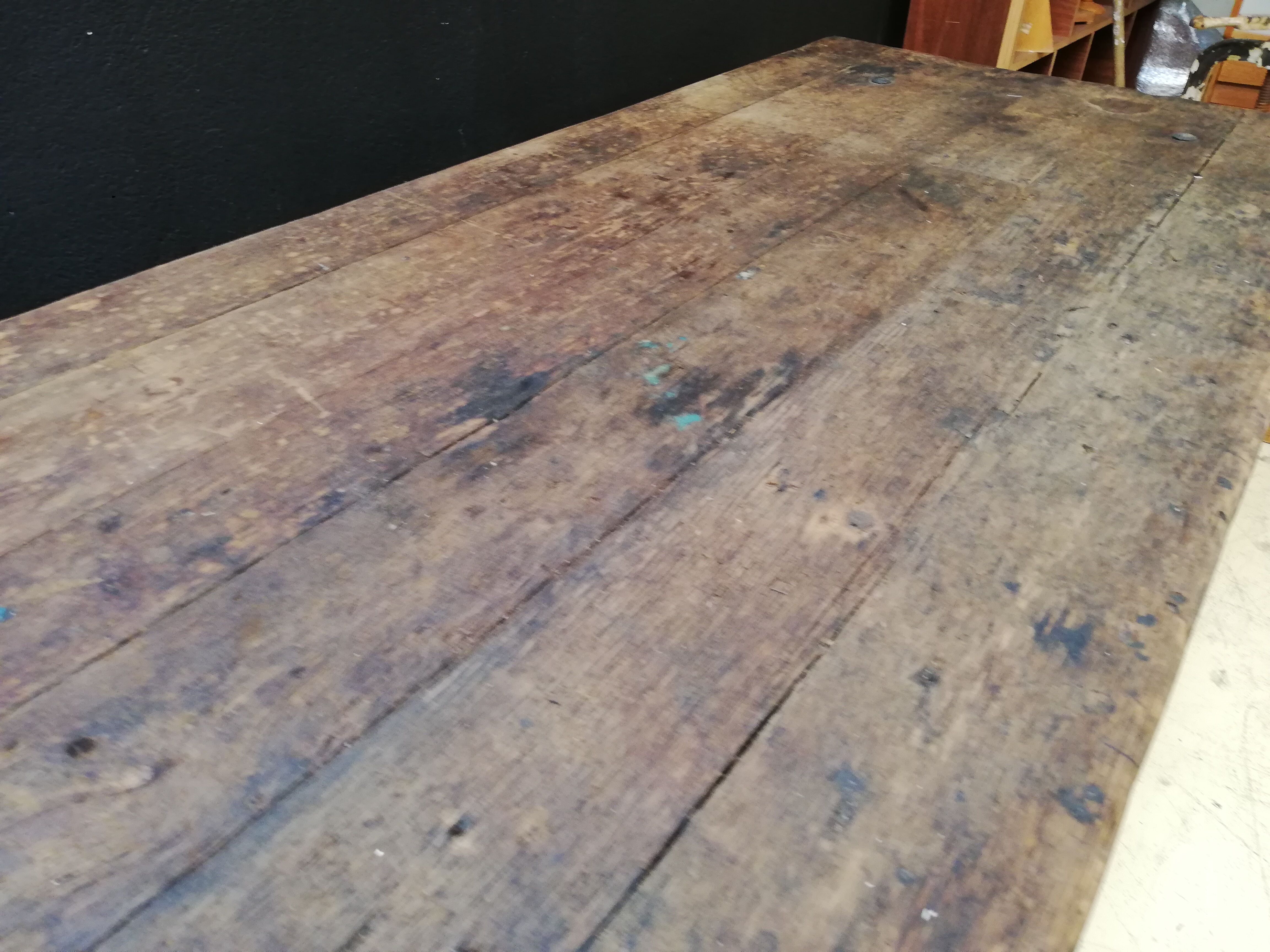 Old vintage wooden carpenter's workbench, industrial decoration