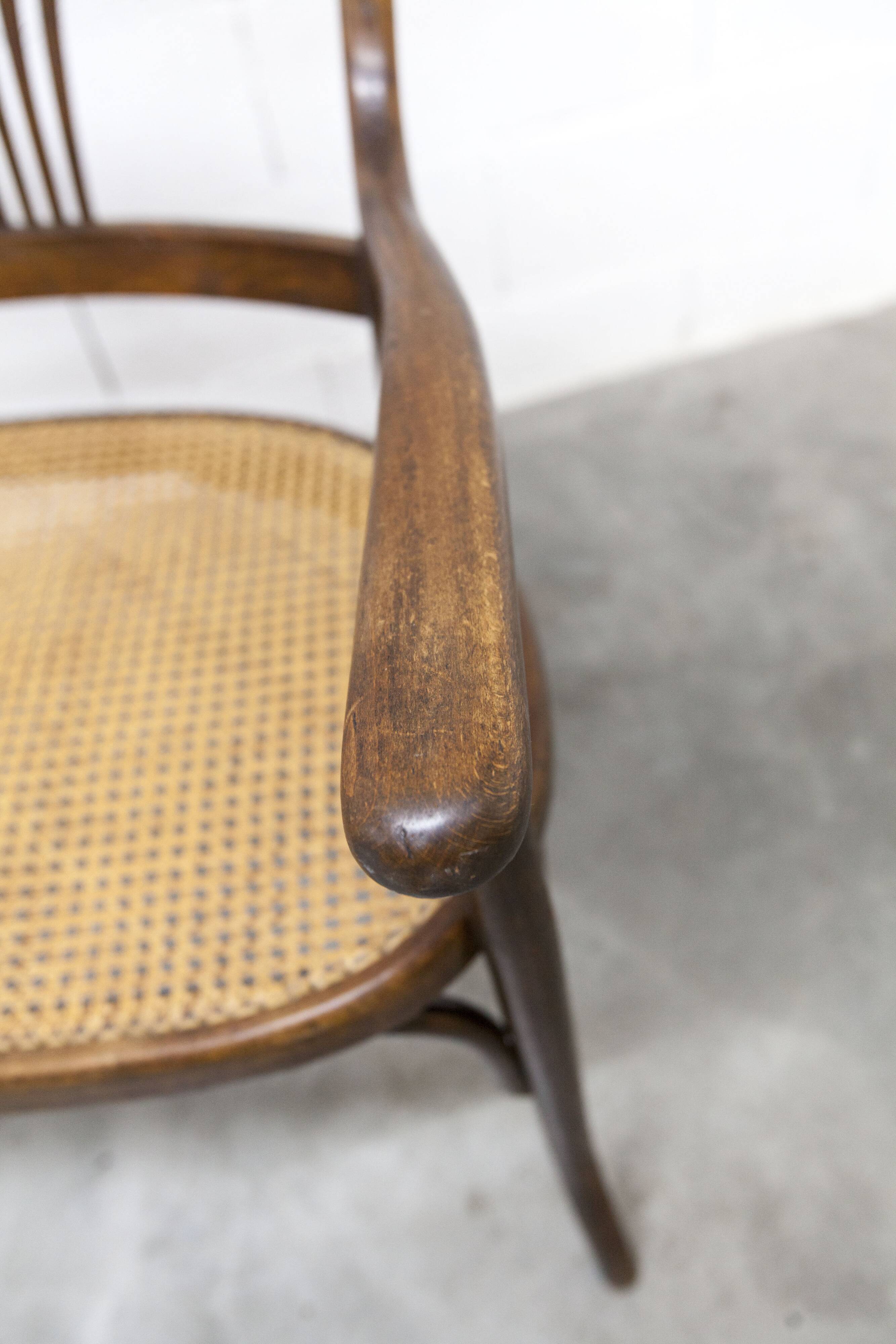 Fischel bench 1930 curved wood artisanal cane handmade