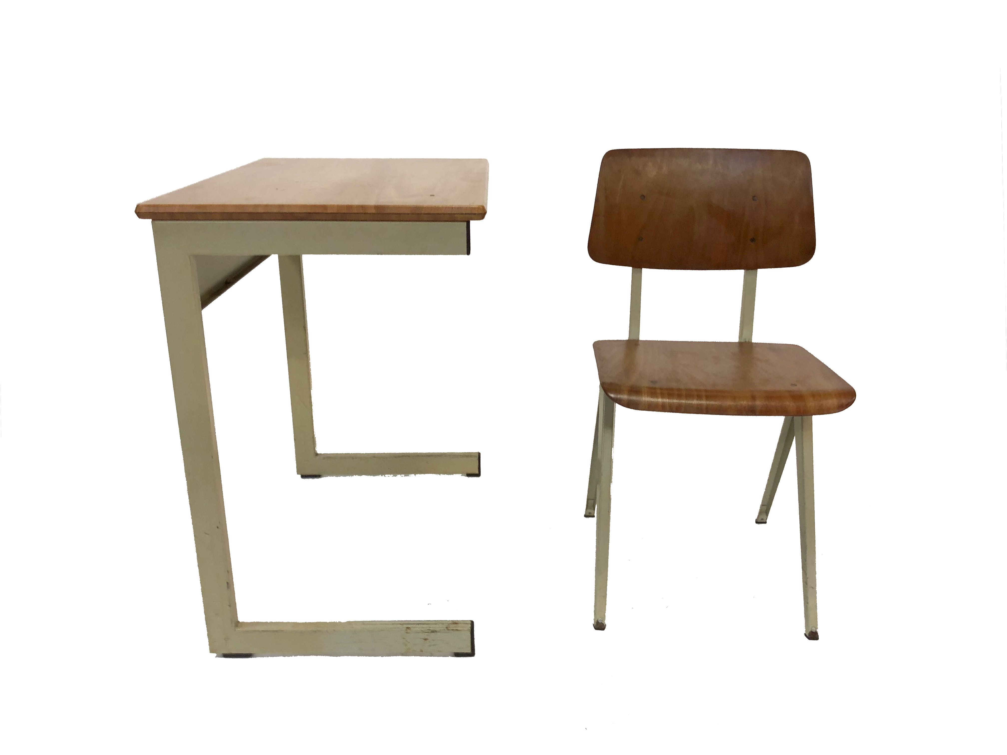 Chaise et bureau d’école vintage Galvanitas aux Pays-Bas