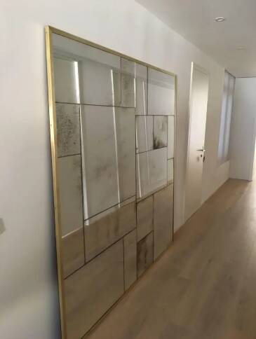 Custom industrial handcrafted mirror with authentic aged brass frame L