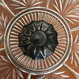 Old centerpiece cut art deco glass + foot silver metal vintage #a285