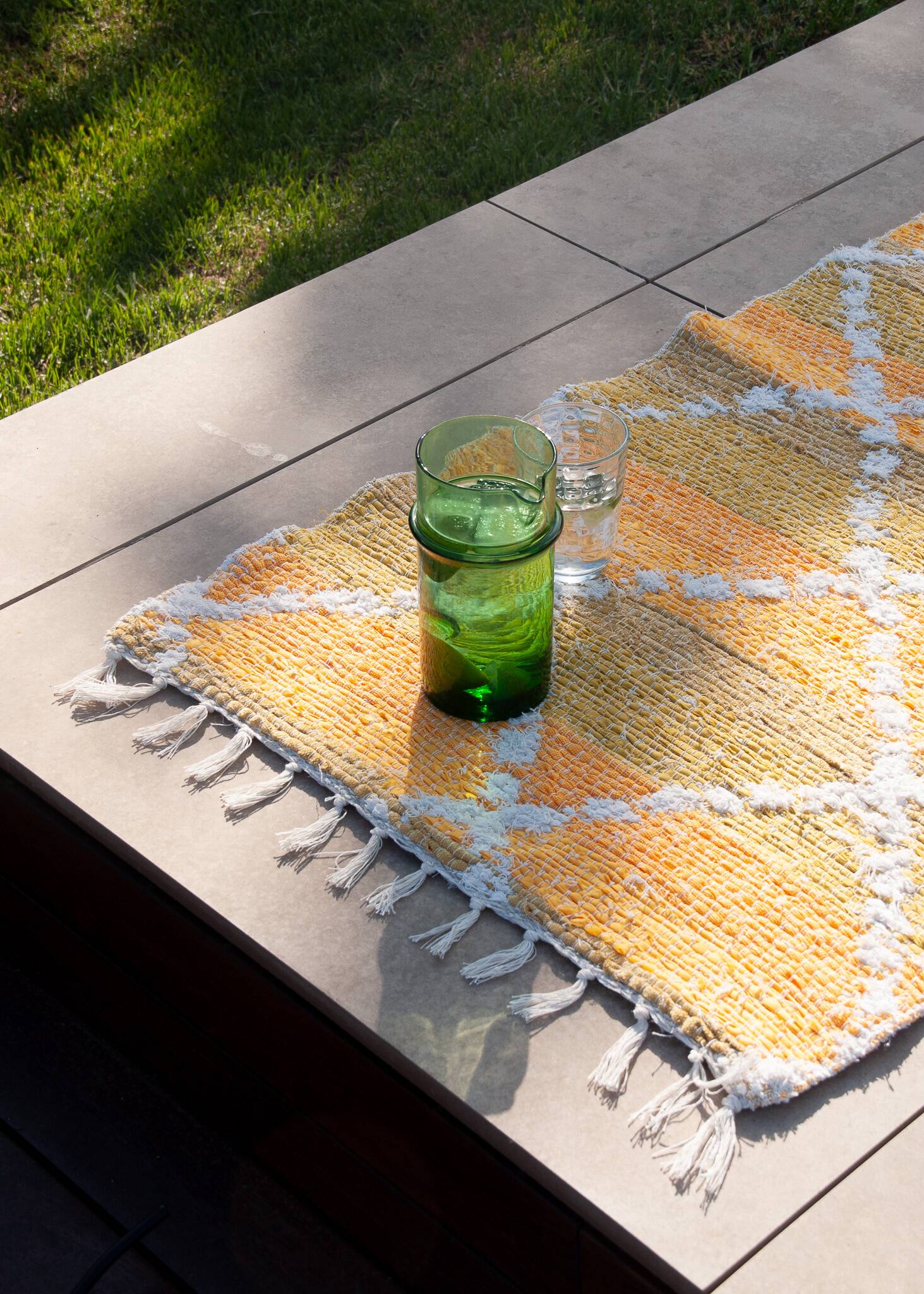 Tapis artisanal en coton recyclé - Reversible - Jaune