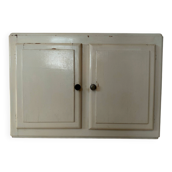Petit meuble mural de métier vintage en bois peint crème- Années 50