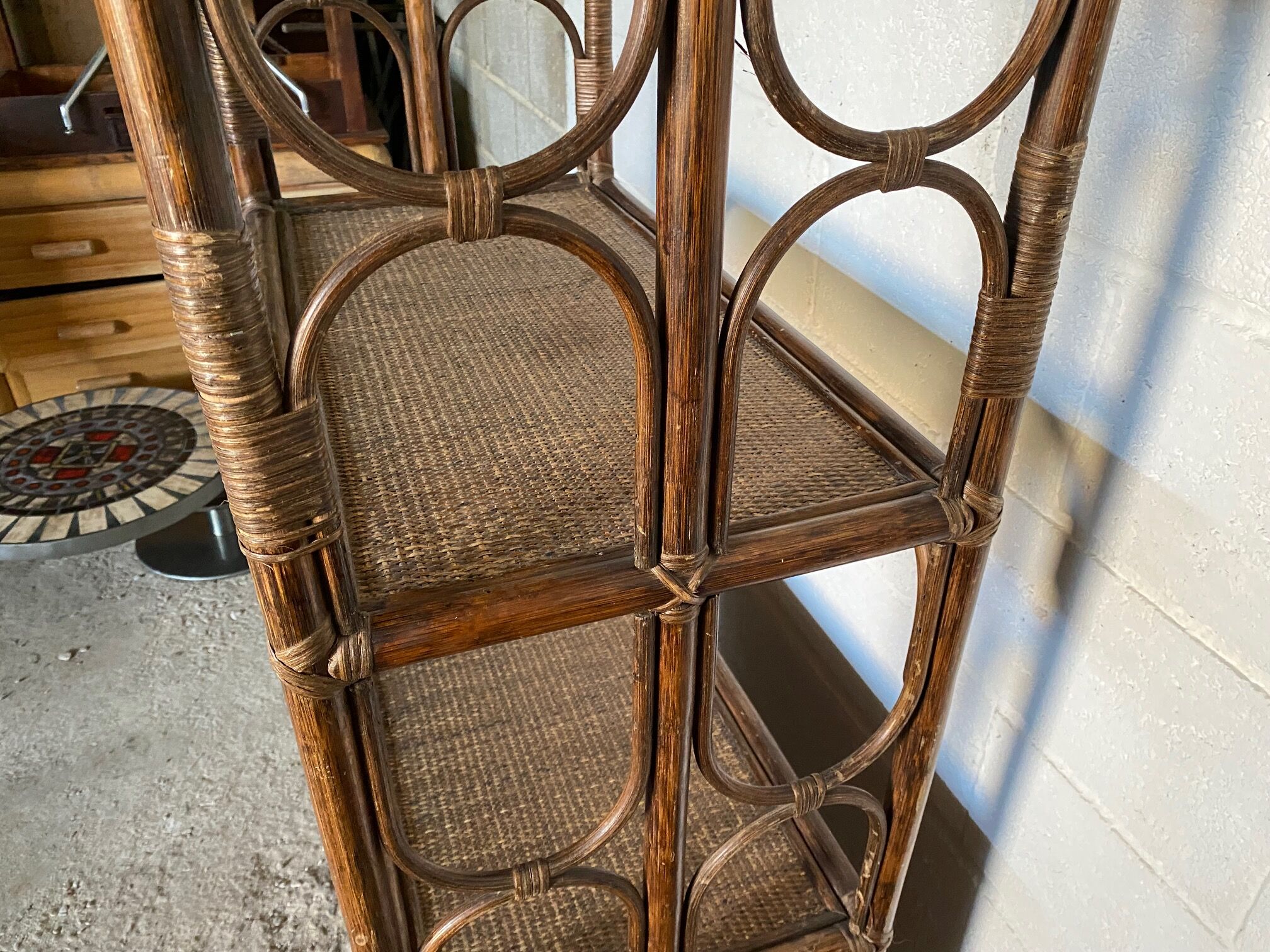 Vintage rattan bookcase 70s