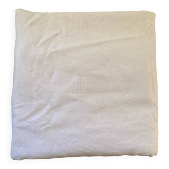 White tablecloth in HP monogram damask cotton thread.