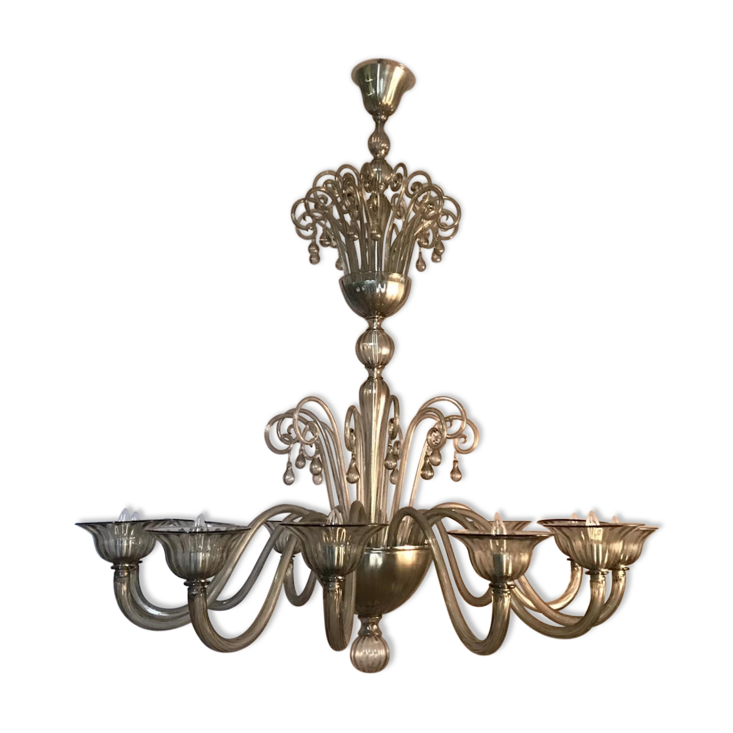Murano glass chandelier, clear grey