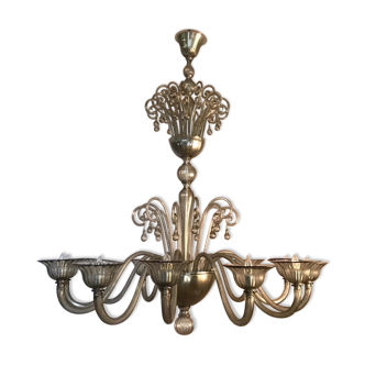 Murano glass chandelier, clear grey