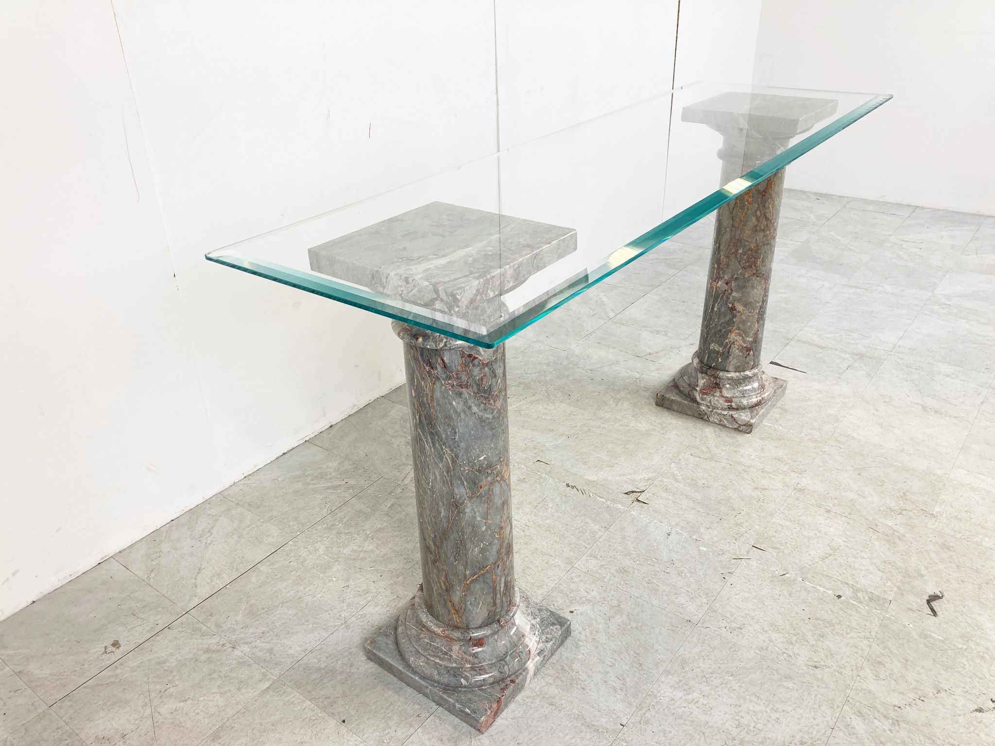 Vintage marble column console table Italy, 1960s