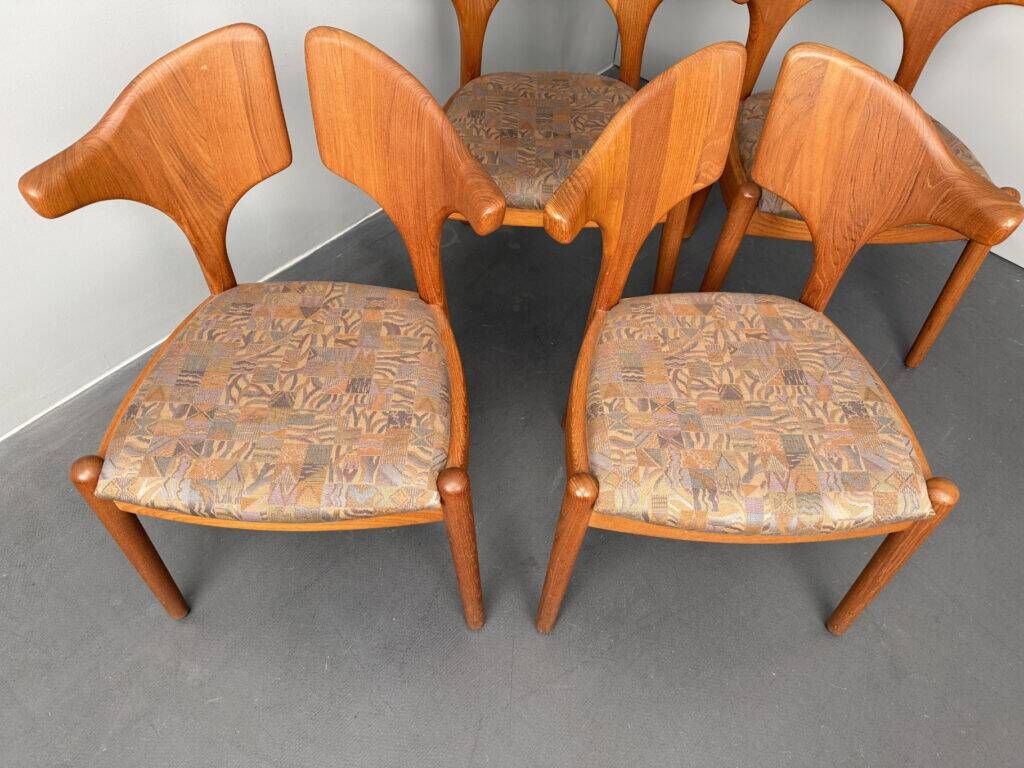 Set of 4 organic dining chairs, solid teak wood by Kai Kristiansen for Schou Andersen, Denmark, 1970s